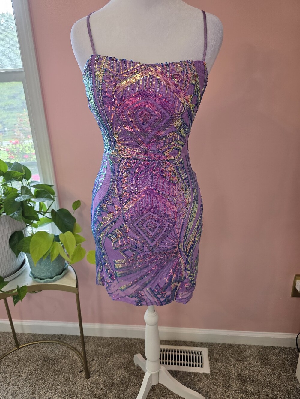 Francesca’s Purple Iridescent Sequin Lace-Up Mini Dress XS